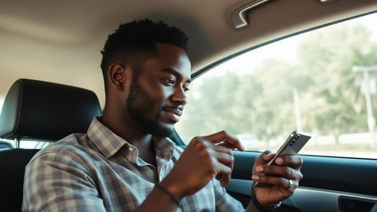 Rider using RYDR app in the back seat of a car